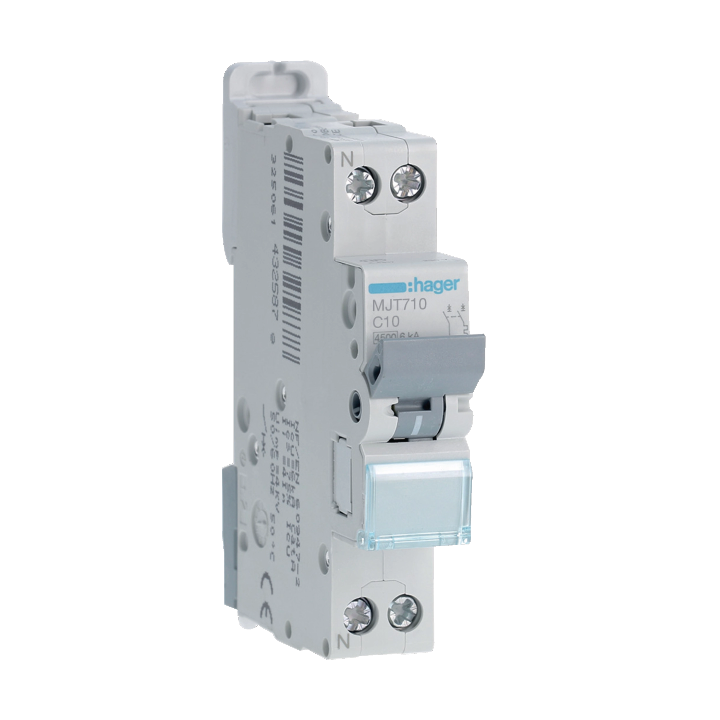 HAGER - Disjoncteur - 1P+N - 10A - Courbe C - 4500A/6KA- Réf : MJT710
