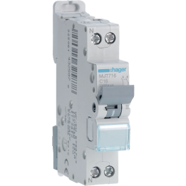 HAGER - Disjoncteur - 1P+N - 16A - VIS/VIS - Courbe C - 6KA - Réf : MJT716