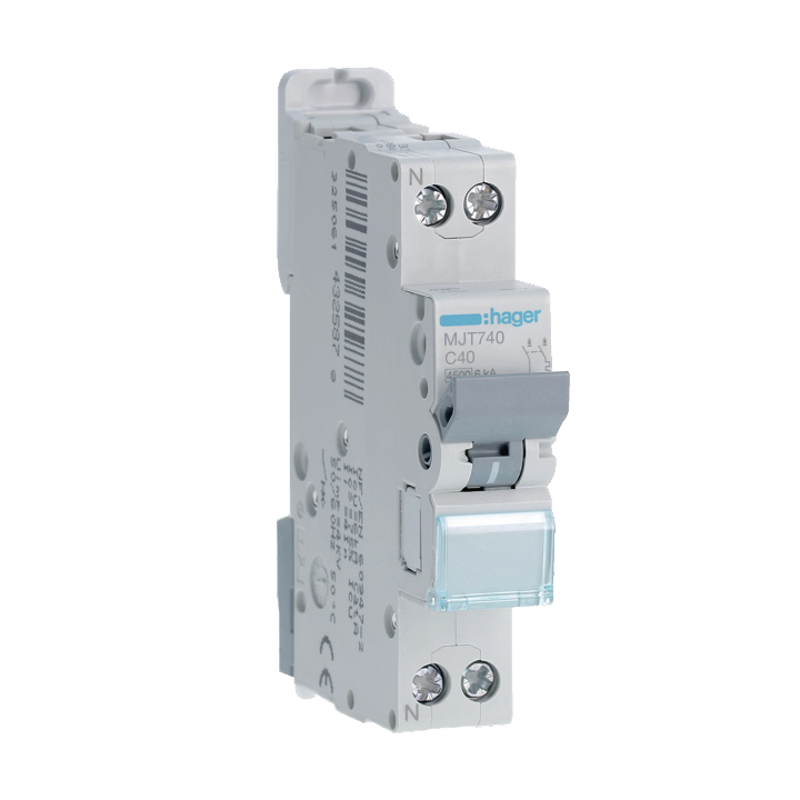 HAGER - Disjoncteur - 1P+N - 40A - VIS/VIS - Courbe C - 6KA - Réf : MJT740
