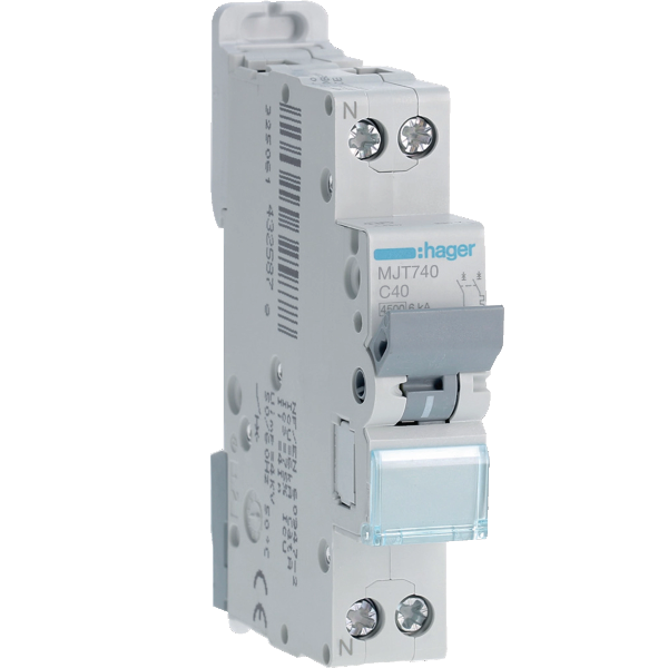 HAGER - Disjoncteur - 1P+N - 40A - VIS/VIS - Courbe C - 6KA - Réf : MJT740