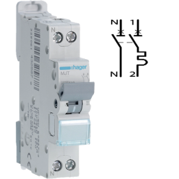HAGER - Disjoncteur - 1P+N - 20A - VIS/VIS - Courbe C - 6KA - Réf : MJT720