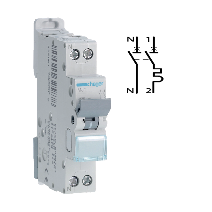 HAGER - Disjoncteur - 1P+N - 40A - VIS/VIS - Courbe C - 6KA - Réf : MJT740