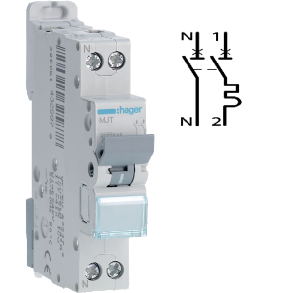 HAGER - Disjoncteur - 1P+N - 40A - VIS/VIS - Courbe C - 6KA - Réf : MJT740