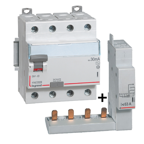 LEGRAND - Interrupteur différentiel DX3-ID 4P 63A - 30mA - AC + module 4P - 411662+406301