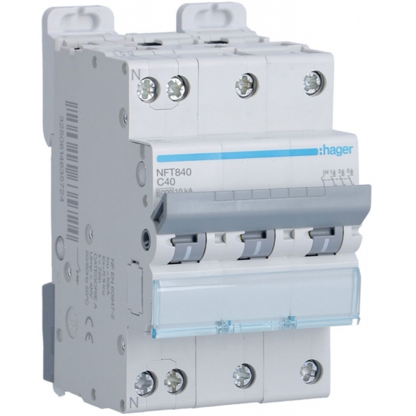 Hager - Disj.3P+N 6-10kA C-40A 3m -Réf : NFT840