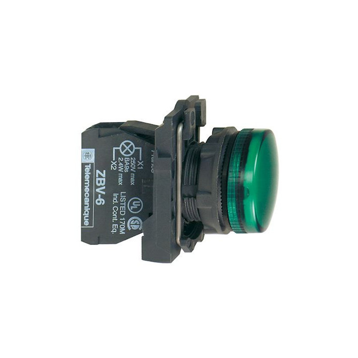Schneider - Harmony XB5 - Voyant Vert rond Ø22 - IP66 - LED intégrée - 24V - Réf : XB5AVB3