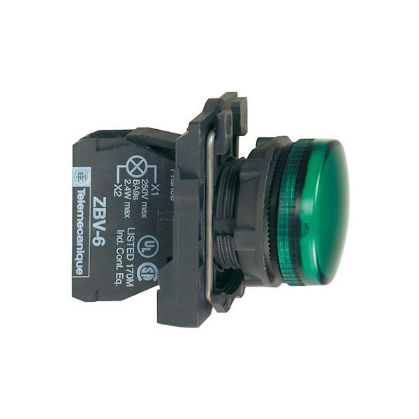 Schneider - Harmony XB5 - Voyant Vert rond Ø22 - IP66 - LED intégrée - 24V - Réf : XB5AVB3