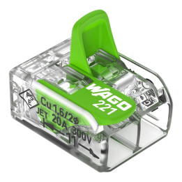 WAGO - Boîte de 100 Bornes GREEN Range auto fils souple / rigide 2x (0,2 à 4mm2) - Réf : WAG 221-422