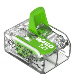 WAGO - Boîte de 100 Bornes Verte auto fils souple et rigide 0,2 à 4mm2 - Réf.: WAG 221-422
