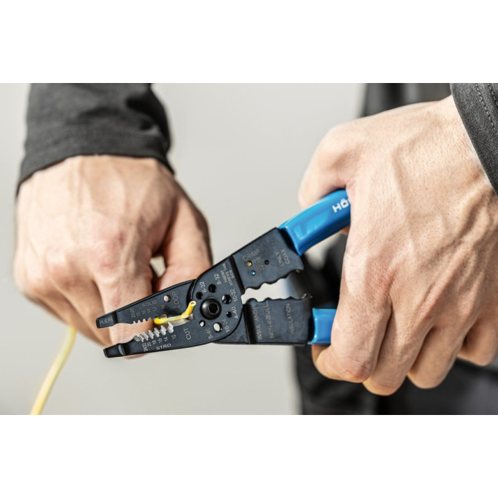 Hogert - Pince à sertir pour cosses avec dénudeur d'isolant + 86 connecteurs - Réf : HT1P231