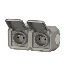 Legrand - Double prise de courant Plexo prêt à poser - 2 x 2P+T - Horizontale - IP55 - Réf : 069768L