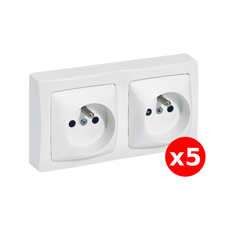 Legrand - Oteo - LOT de 5 Doubles prises 2P+T 16A  230V - Blanc - Ref. : 086076x5