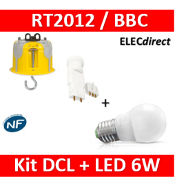 Vision-EL - Ampoule LED E27 Bulb G45 6W 3000°K + Kit DCL plafond BBC - 748611+089377+11127