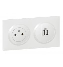 Legrand - Dooxie - LOT Prise de courant 2P+T Surface + chargeur 2 USB Type-A 3A précâblés + plaque - Réf : 600342+600802