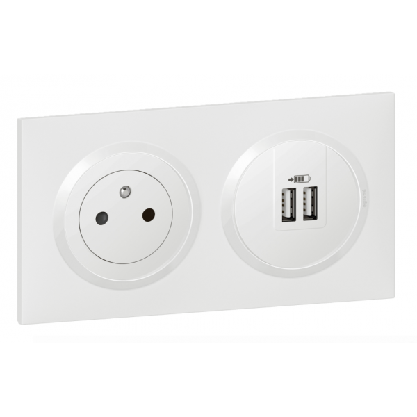 Legrand - Dooxie - LOT Prise de courant 2P+T Surface + chargeur 2 USB Type-A 3A précâblés + plaque - Réf : 600342+600802