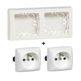 Legrand - Oteo - 2xPrise 2P+T 16A + Cadre saillie 2 postes - Blanc - Ref. : 086092+086127Lx2