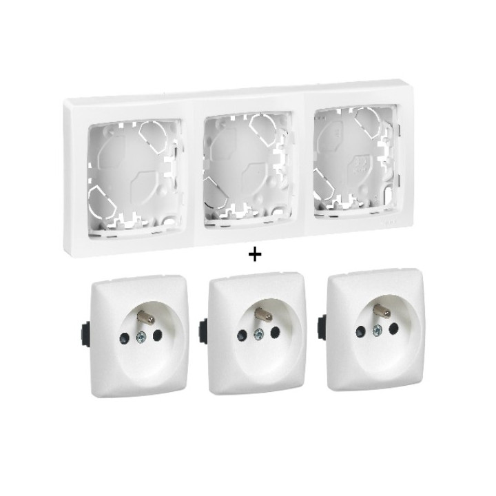 Legrand - Oteo - 3 Prises 2P+T 16A + Cadre saillie 3 postes - Blanc - Réf. : 086093+086127Lx3