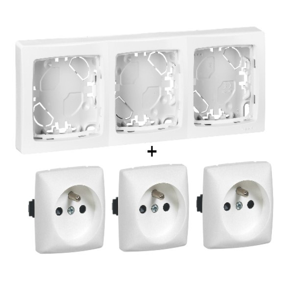 Legrand - Oteo - 3 Prises 2P+T 16A + Cadre saillie 3 postes - Blanc - Réf. : 086093+086127Lx3