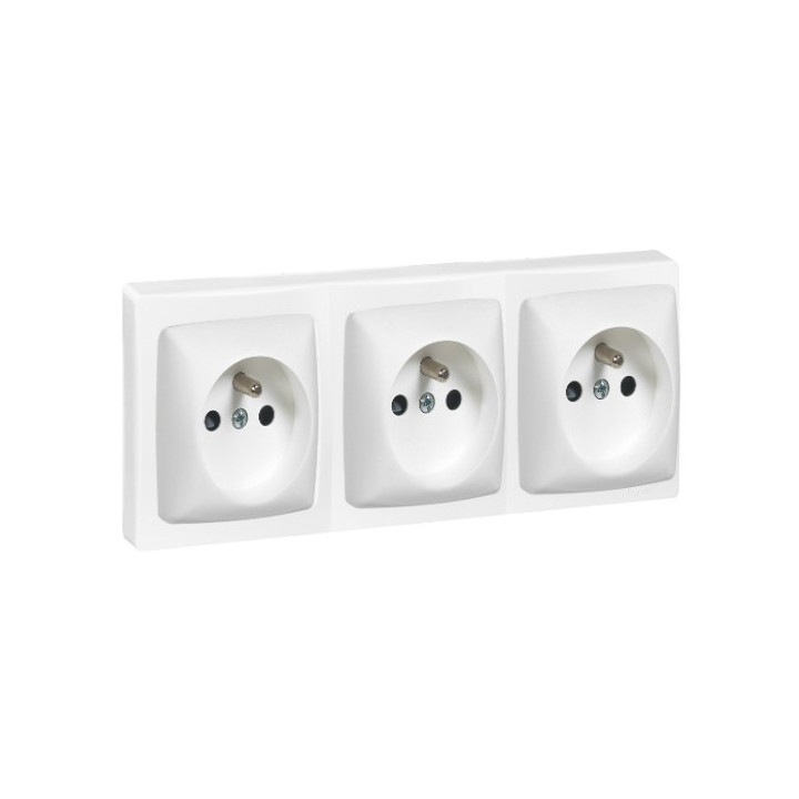 Legrand - Oteo - 3 Prises 2P+T 16A + Cadre saillie 3 postes - Blanc - Réf. : 086093+086127Lx3