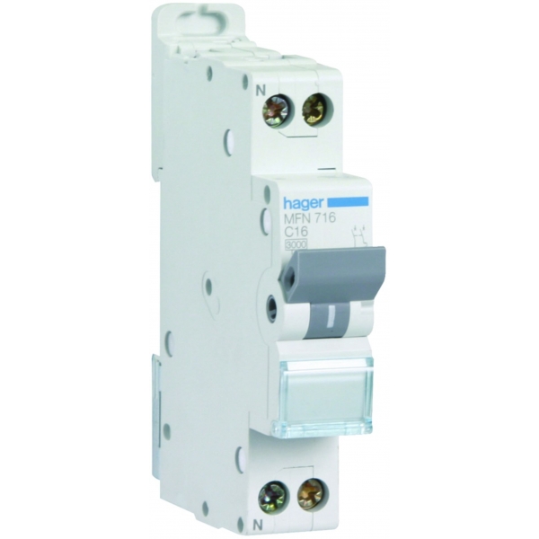 DISJONCTEUR HAGER - 1P+N - 16A - VIS/VIS - Réf : MFN716