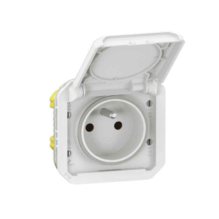 Legrand - Plexo L - Prise de courant 2P+T - 16A - Encastré - Blanc - IP55/IK08 - Réf : 069621L + 069692L
