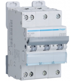 Hager - Disj. 3P+N - 6-10kA - Courbe C - 20A 3m - Réf : NFT820