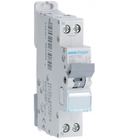 HAGER - Disjoncteur 1P+N 6-10kA - courbe D - 32A -1 module - Réf : NGT732