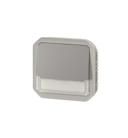 Legrand Plexo - Poussoir NO-NF lumineux porte-étiquette avec voyant - composable - gris - 10A - 250V - IP55/IK08 - Réf : 069544L