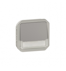 Legrand Plexo - Poussoir NO-NF lumineux porte-étiquette avec voyant - composable - gris - 10A - 250V - IP55/IK08 - Réf : 069544L