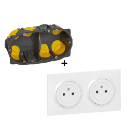 Legrand - Dooxie - Prise 2P+T double pré-câblé + Plaque + Boîte batibox BBC Legrand - Ref. : 600332 + 600802 + 080022L