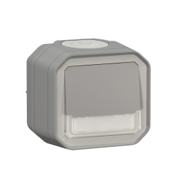 Legrand - Plexo L - Poussoir lumineux porte-étiquette avec voyant + Boîtier 1 poste - Saillie - Gris - Ref. : 069544L + 069681L