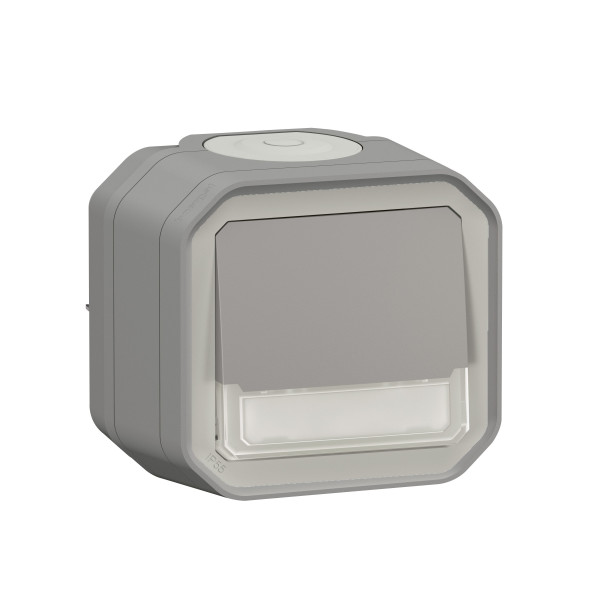 Legrand - Plexo L - Poussoir lumineux porte-étiquette avec voyant + Boîtier 1 poste - Saillie - Gris - Ref. : 069544L + 069681L