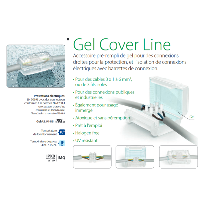 Ray Tech - Gel cover line - Accessoire pré-rempli en gel - 63x35x28 - Prêt à l'emploi - 2x4mm2 - OHM