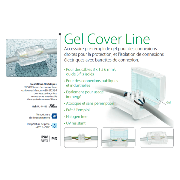 Ray Tech - Gel Cover Line - Accessoire pré-rempli en gel - 63x41x28 - Prêt à l'emploi - 3 x 4/6mm2 - BAR