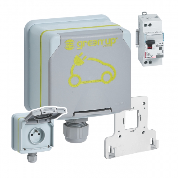 Legrand - Kit prise saillie étanche Green'up véhicule électrique + Disjoncteur différentiel - 20A - HPI - Réf : 090471 + 410754