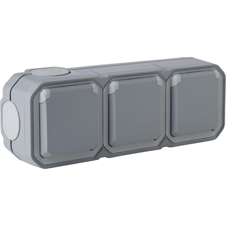 Legrand - Plexo L - Triple prise 2P+T précâblée - Horizontal - Saillie - Gris- Ref. : 069680L+069564L