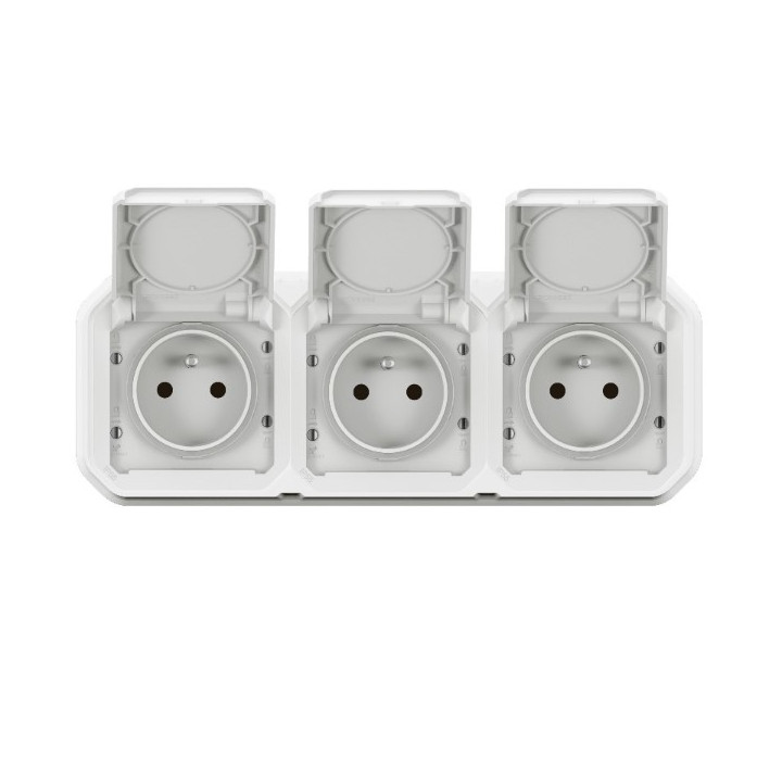 Legrand Plexo - Triple prise 2P+T - 16A - 230V - encastré - précâblée - horizontale - IP55/IK07 - Réf : 069644L+069698L