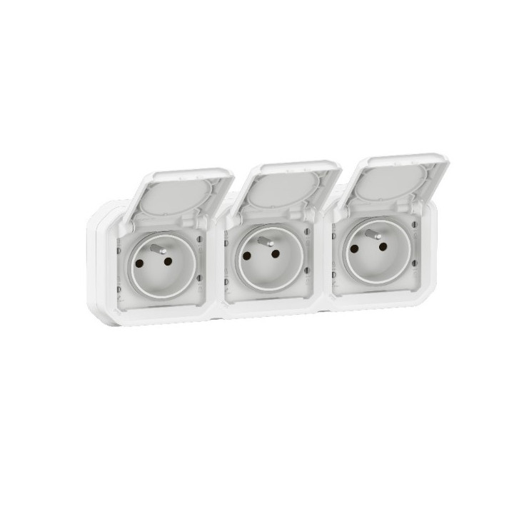 Legrand Plexo - Triple prise 2P+T - 16A - 230V - encastré - précâblée - horizontale - IP55/IK07 - Réf : 069644L+069698L