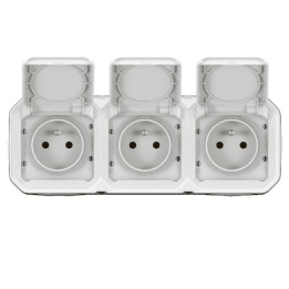 Legrand Plexo - Triple prise 2P+T - 16A - 230V - saillie - précâblée - horizontale - IP55/IK07 - Réf : 069644L+069688L