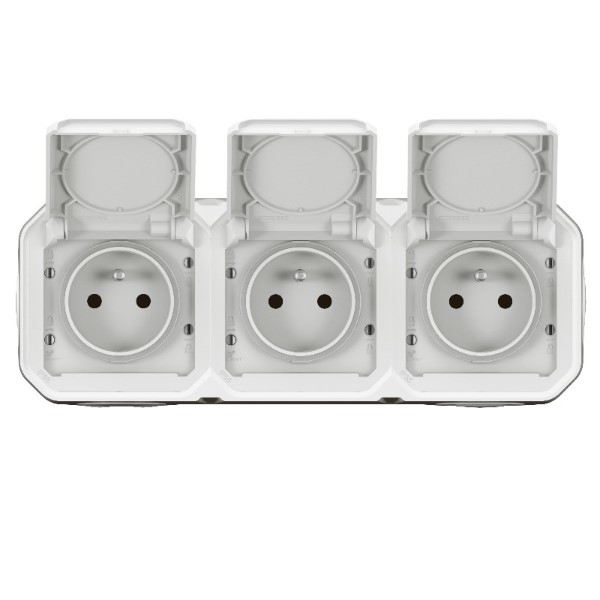 Legrand Plexo - Triple prise 2P+T - 16A - 230V - saillie - précâblée - horizontale - IP55/IK07 - Réf : 069644L+069688L