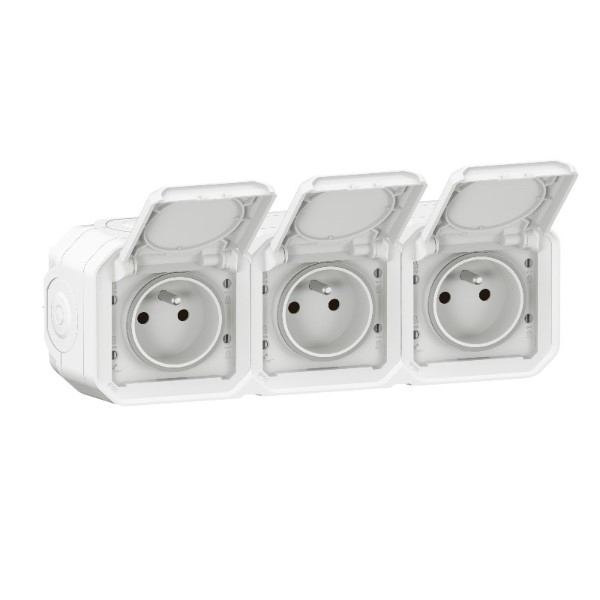 Legrand Plexo - Triple prise 2P+T - 16A - 230V - saillie - précâblée - horizontale - IP55/IK07 - Réf : 069644L+069688L