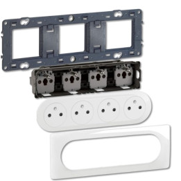 Legrand - Céliane 2024 - Quadruple prise de courant - Blanc - COMPLET - Réf : 080253 + CM0114 + CB0114 + CP0011