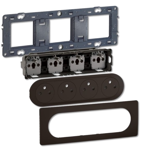 Legrand - Céliane 2024 - Quadruple prise de courant - Noir - COMPLET - Réf : 080253 + CM0114 + CN0114 + CP0111