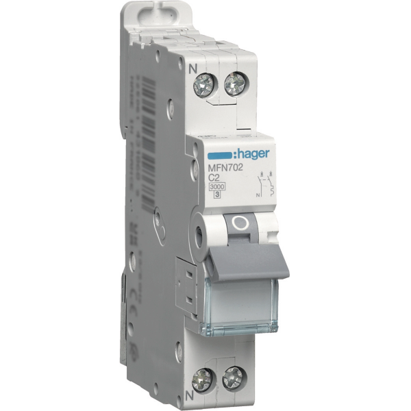 DISJONCTEUR HAGER - 1P+N - 2A - VIS/VIS - Réf : MFN702