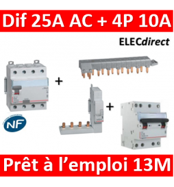 LEGRAND - dif. DX3-ID 4P 25A - 30mA - AC + Module 4P + Peigne 13M + Disj. 4P 10A - 411660+406301+405201+406908