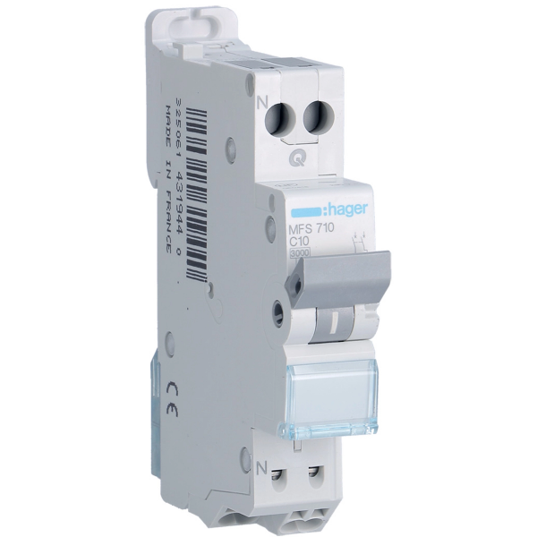 DISJONCTEUR HAGER - 1P+N - 10A - AUTO - MFS710