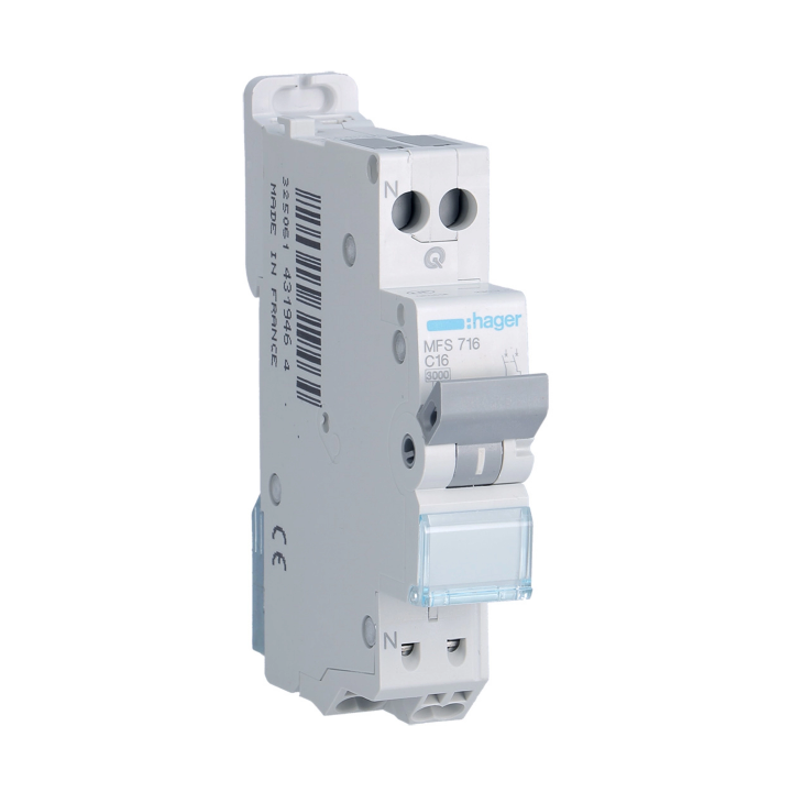 Hager - Disjoncteur 1P+N - 16A - Courbe C - AUTO - Réf : MFS716