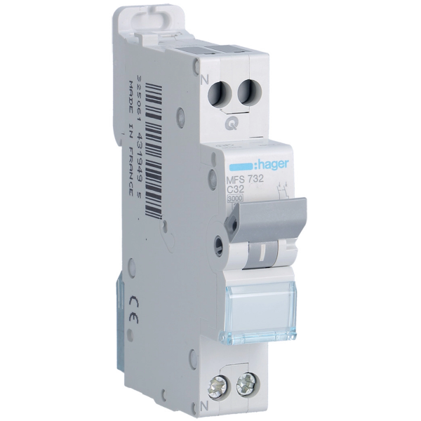 HAGER - DISJONCTEUR - 1P+N - 32A - C - AUTO - Réf : MFS732