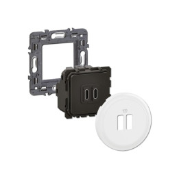 Legrand - Céliane 2024 - Double prise chargeur USB - Type C - Blanc - SANS PLAQUE - 1 poste - Réf : 080251 + CM0154 + CB0154