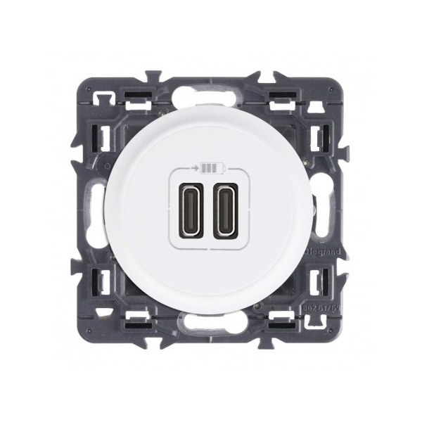 Legrand - Céliane 2024 - Double prise chargeur USB - Type C - Blanc - SANS PLAQUE - 1 poste - Réf : 080251 + CM0154 + CB0154